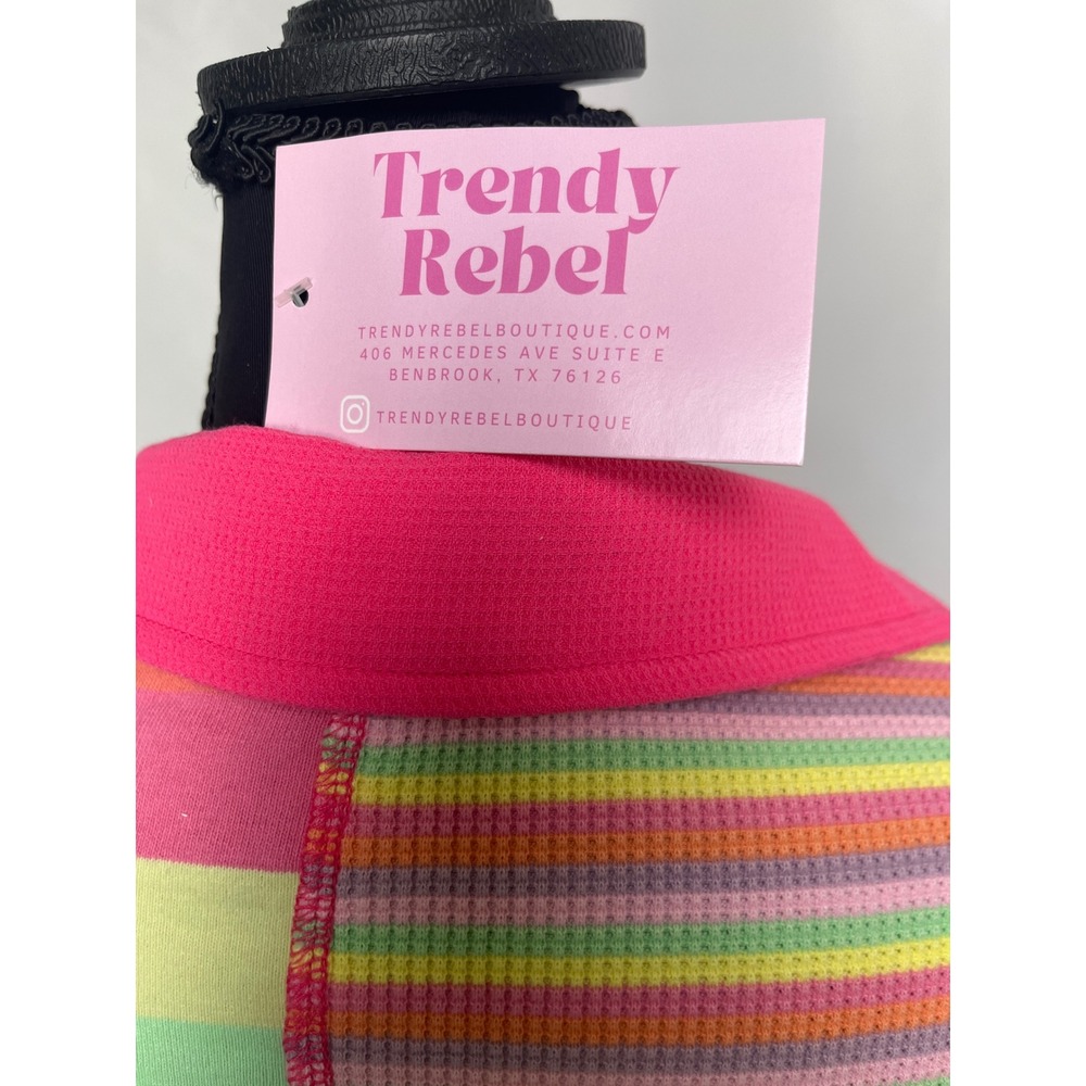 Fantastic Fawn Natalie Striped Polo Dress Pink Multi Color Patchwork Large NWT - Picture 8 of 16